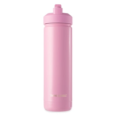 Thyme & Table 26 oz Water Bottle with Straw Lid, Pink with Heart Gold Charm