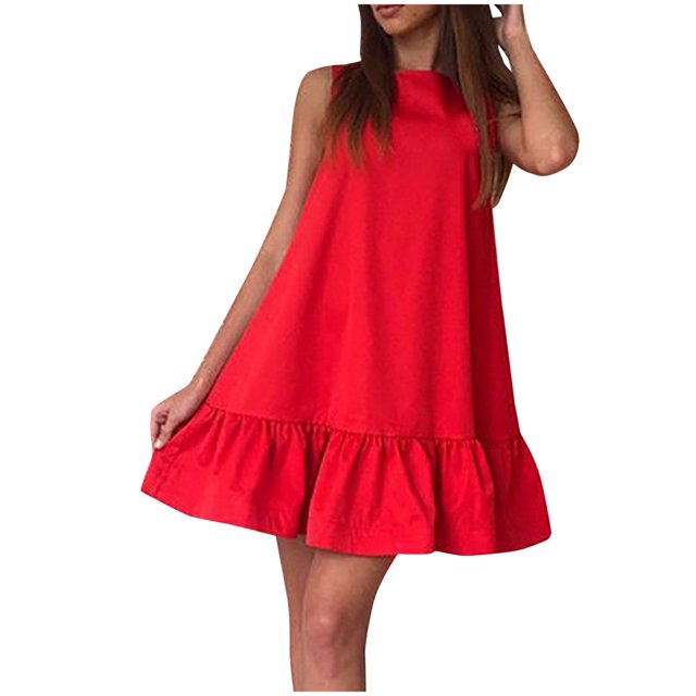 AMERTEER Mode Femmes Casual O-Neck Solide Veste de Couleur Sans Manches Douce Robe Plissée