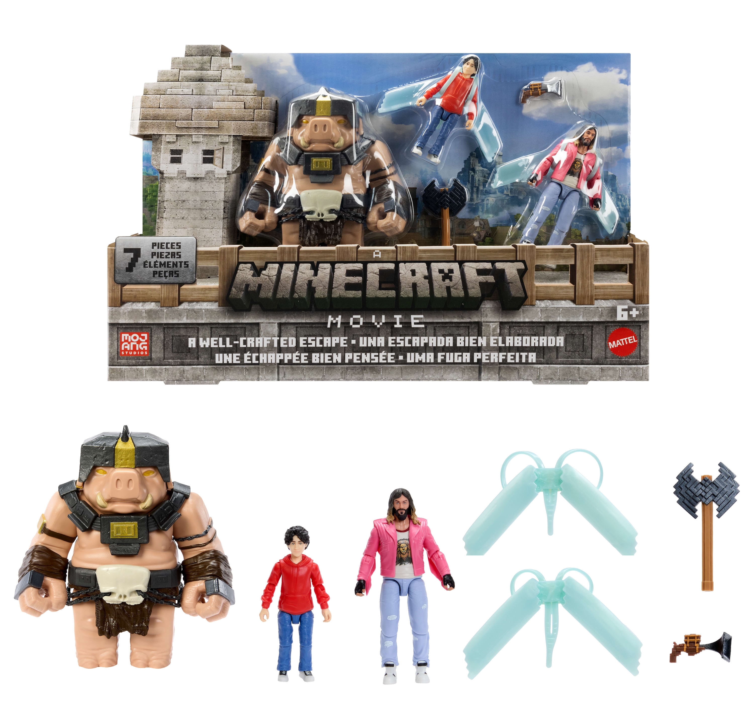 Minecraft A Well-Crafted Escape Figure Pack with 3 Action Figures & 4 Accessories Inspired by the Movie