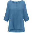 thumbnail image 3 of Besolor T-Shirts pour Femmes Grande Taille à Manches 3/4, Décontractés, Amples, Couleur Unie, Hauts en Coton et Lin, Col Ras du Cou, Tuniques d'Été, 3 of 3