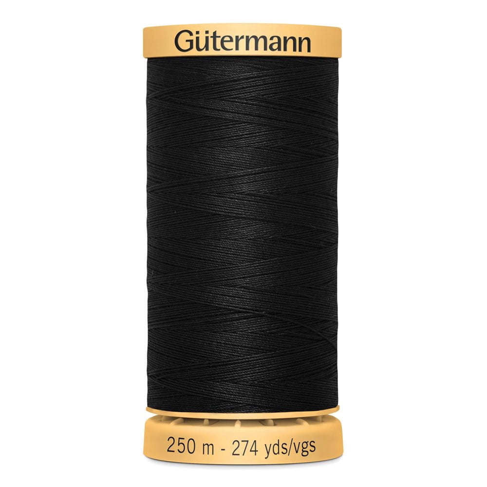 GÜTERMANN Cotton 50wt Thread, 250 m (273.4 yd), Black, Strong & Lustrous for Sewing