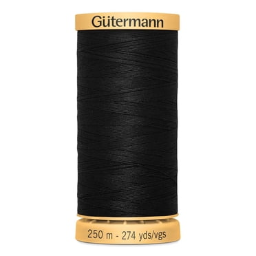 GÜTERMANN Cotton 50wt Thread, 250 m (273.4 yd), Black, Strong & Lustrous for Sewing