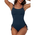 thumbnail image 1 of Womens Tummy Control One Piece Monokini Swimwear Side Tie Bath Suit Sexy Ribbed Swimsuit, 1 of 8