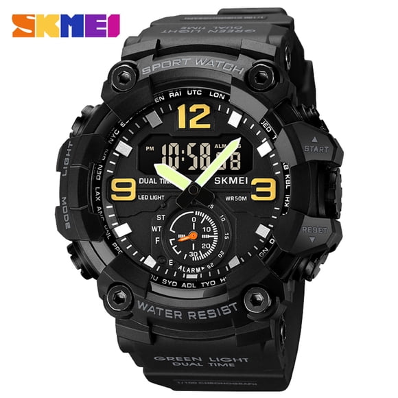 SKMEI 1965 Men Watch Professional 30M Resistant Double Display Double Movements GMT Time Multifunctional Luminous Digital Watch