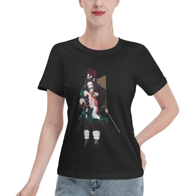 T-Shirt Basique à Manches Courtes pour Femmes Demon Slayer : Tanjirou et Nidouzi