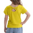 thumbnail image 1 of Girls Bow Back T Shirts Kids Ribbed Crew Neck Short Sleeve Tops Summer Trendy Tees, 1 of 6