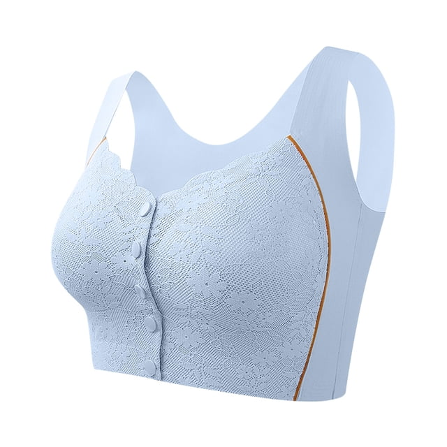 Timegard Front Closure Bras for Women Flower Lace Wireless Full Coverage Back Smoothing Comfortable Bra