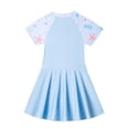 thumbnail image 5 of Yanlir Jupe de Bain pour Filles 2-12 Ans, Maillots de Bain à Blocs de Couleur avec Fermeture Éclair pour Filles, Col Rond, Ajusté, Manches Courtes, Robe Plissée (Bleu, 5 Ans), 5 of 5