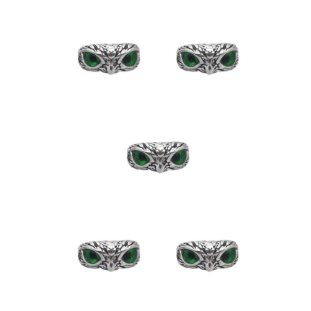Maytalsory Retro Owl Eye Ring Electroplated With Luster Eye Owl Ring Alloy Exquisite Craft Adjustable Size Official Green 5Set