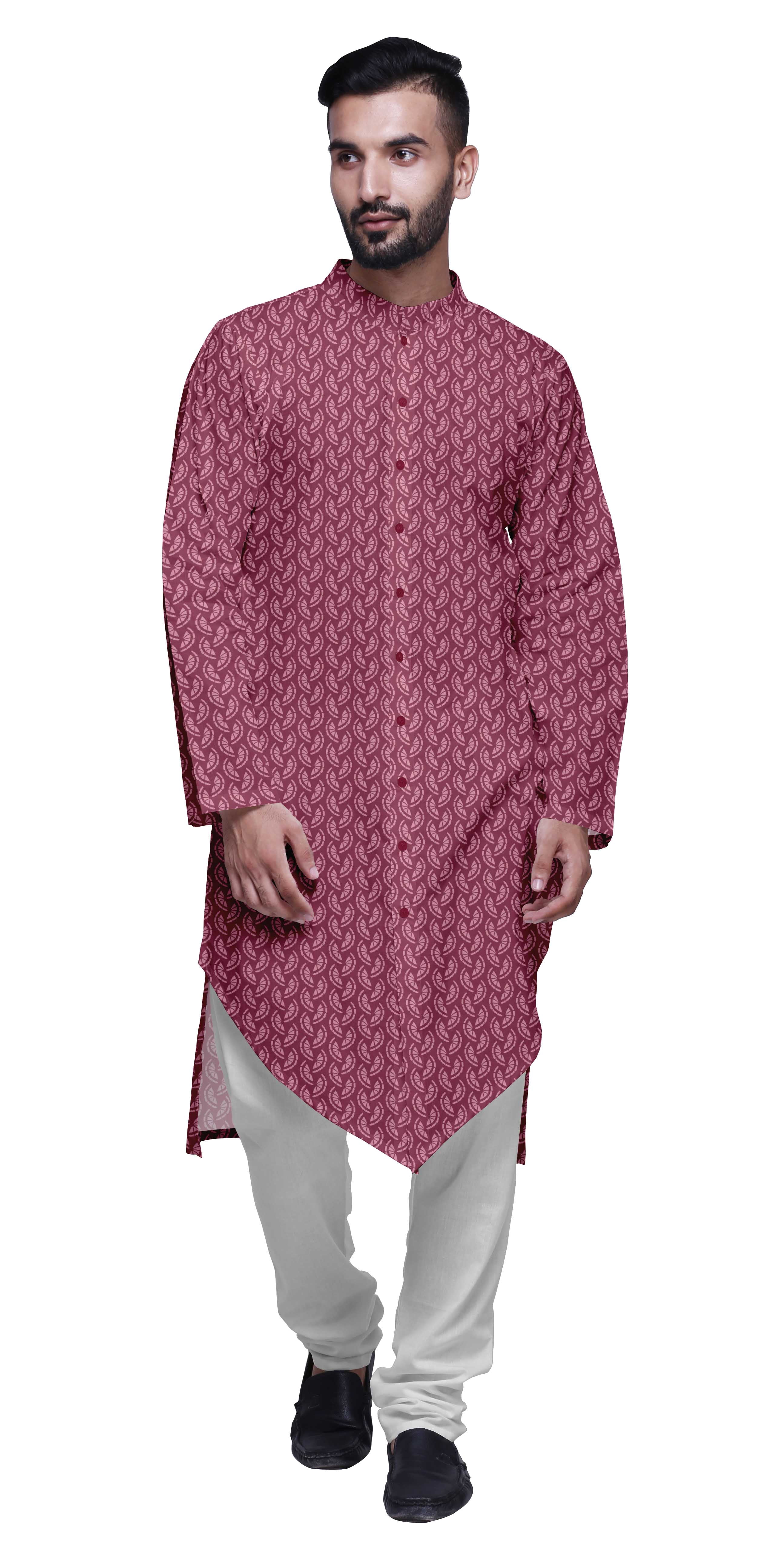Atasi Ensemble Kurta Pyjama en Rayonne à Manches Longues Imprimé Asymétrique à Boutons