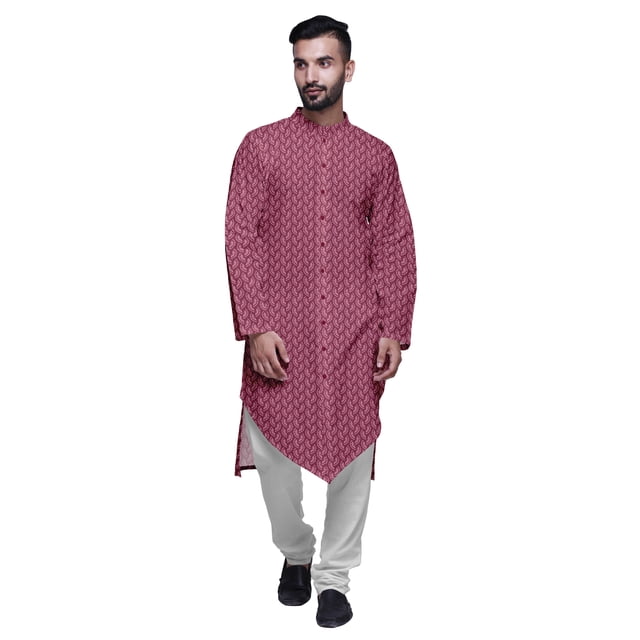 Atasi Button Down Asymmetric Printed Long Sleeve Rayon Kurta Pyjama Set