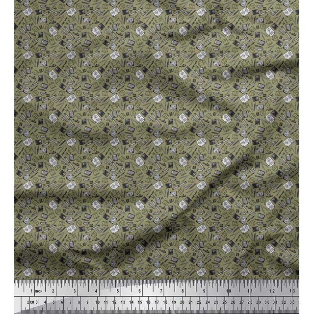 Soimoi Rayon Fabric Compass,Scale & Calculator Education Theme Decor Fabric Printed Yard 56 Inch Wide