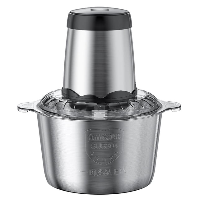 Electric Meat Grinder 3L Large Household Capacity Stainless Steel 2 Gears 300W High Power Kitchen Cooker Blender. The image displays a durable stainless steel meat grinder with a 3L capacity bowl, a detachable motor unit, and a clear lid. Designed for efficient food preparation, it features S-shaped blades and two-speed settings for chopping, mixing, and grinding ingredients like meat, vegetables, and fruits.