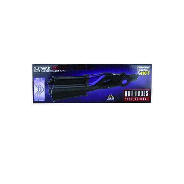 Hot Tools Tourmaline Céramique Ondulateur Profond #2179CN, un Outil de Coiffage avec Plaques Extra-Profondes pour des Vagues Luxueuses, Réglages de Chaleur Variables pour Tous les types de Cheveux et Embouts Frais pour une Manipulation Sécuritaire. Comprend un Interrupteur Marche/arrêt, un Interrupteur de Verrouillage pour le Rangement et un Cordon Professionnel de 8 Pieds. Emballé dans une Boîte de Marque avec des Détails sur le Produit.