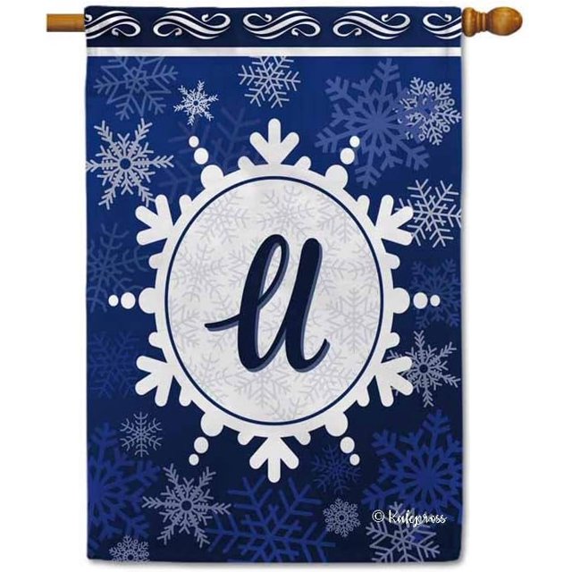 Welcome Winter Snowflake Monogram U Decorative House Flag Initial Letter Snow Deocr Banner for Inside and Outside 28x40 Inch Double Sided