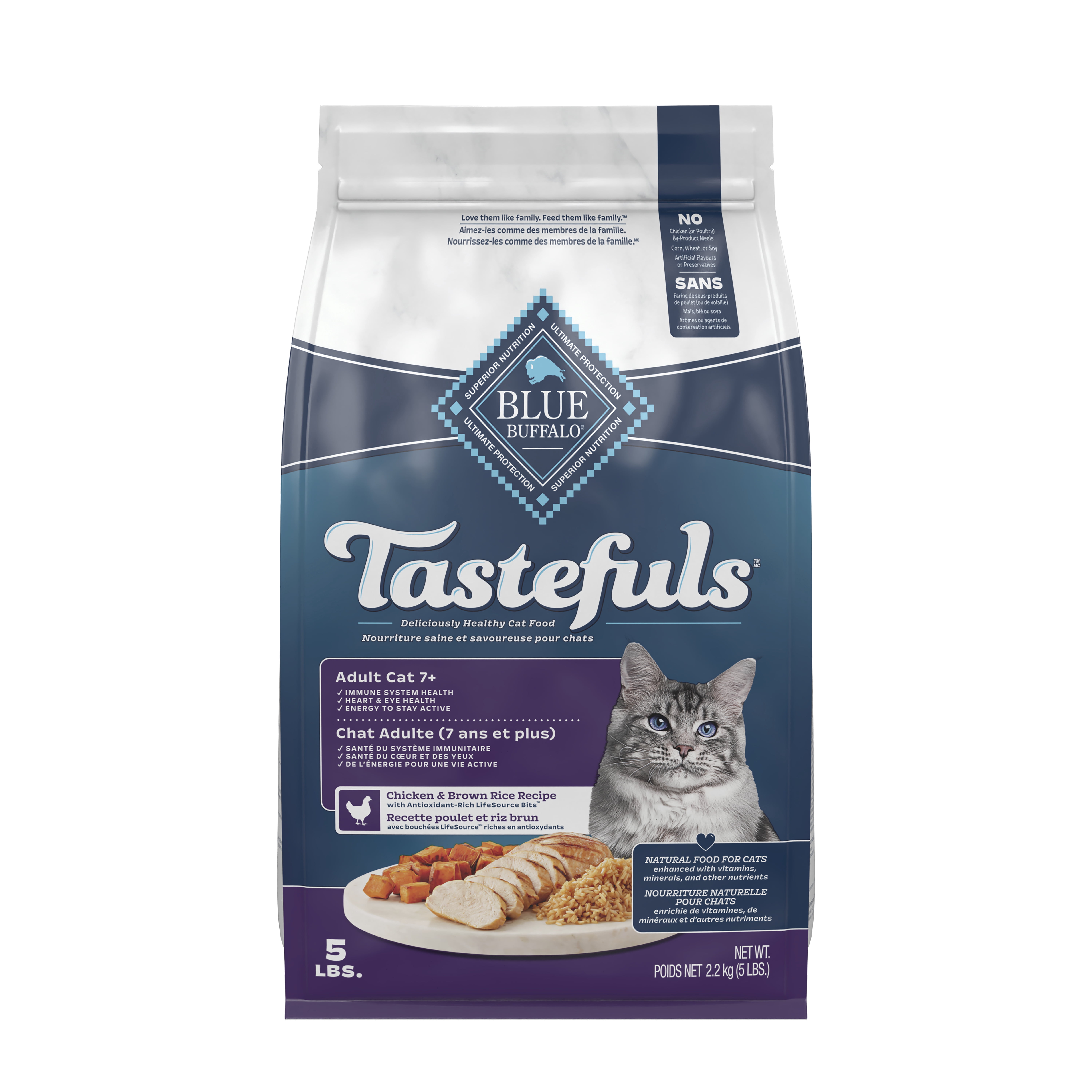 Blue Buffalo Tastefuls Dry Food, Adult Cat 7+, Chicken and Brown Rice Recipe 2.2kg