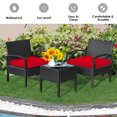thumbnail image 4 of Gymax 3PCS Patio Rattan Conversation Furniture Set Outdoor Yard w/ Red Cushions, 4 of 10