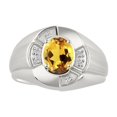 thumbnail image 1 of RYLOS Sterling Silver Ring 8X6MM Oval Gemstone & Diamond Unisex Rings Citrine November Birthstone Ring Size 13, 1 of 7