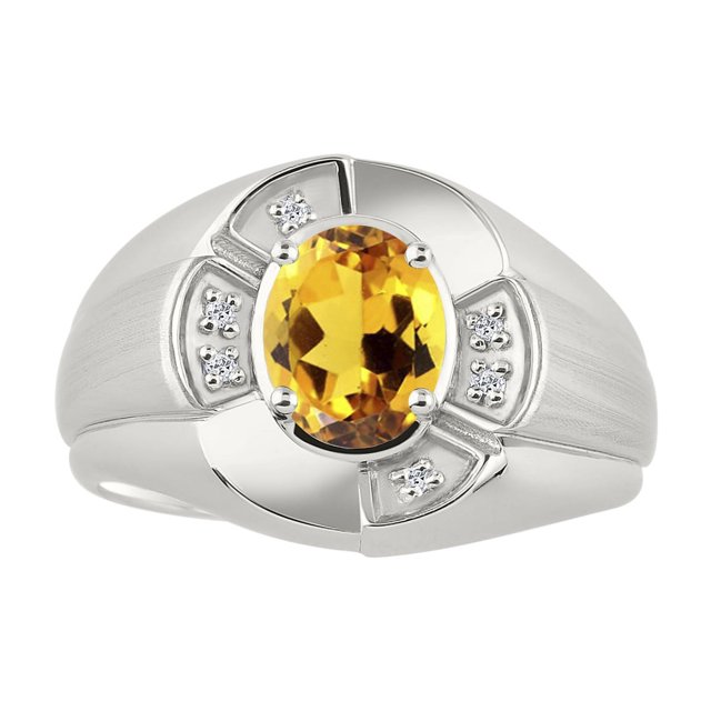 RYLOS Sterling Silver Ring 8X6MM Oval Gemstone & Diamond Unisex Rings Citrine November Birthstone Ring Size 13