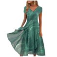 thumbnail image 2 of Robes d'Été Grande Taille pour Femmes 2024 pour Imprimé Floral Manches Courtes Robe à Col en V Robes Plissées Fluides Économisez jusqu'à 65 % de Rabais!, 2 of 5