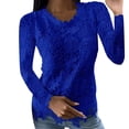 thumbnail image 2 of Jsaierl 2024 Automne Chemises en Dentelle pour Femmes Manches Longues Blouses Unies Confortables Col Rond Chandail Décontracté Mode Hauts pour Dames, 2 of 5