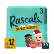 Rascals Premium CoComelon Holiday Print Diapers, Size 3, Convenience Pack, 29 Count