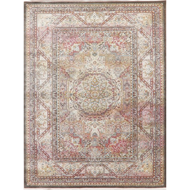 Ivory Geometric Distressed Oriental Turkish Area Rug