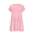 thumbnail image 4 of EQWLJWE Summer Patchwork Mini Dresses for Women 2024,Pleated Ruffle Dresses for Women Crew Neck Short Sleeve Dress ,Solid Ruffle A Line Beach Boho Long Maxi Dress with Pockets, 4 of 9
