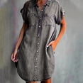 thumbnail image 1 of SMihono Robe Maxi Bohème d'Été pour Femmes Grande Taille Robe pour Femmes Mode Manches Courtes Ajustée Couleur Unie Robe Imitation Denim Robe de Plage Évasée, 1 of 7