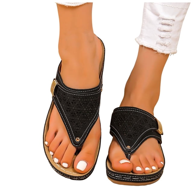 Orthopedic Wedge Slides Sandals for Women Wide Width Comfortable Leather Arch Support Walking Flip Flops