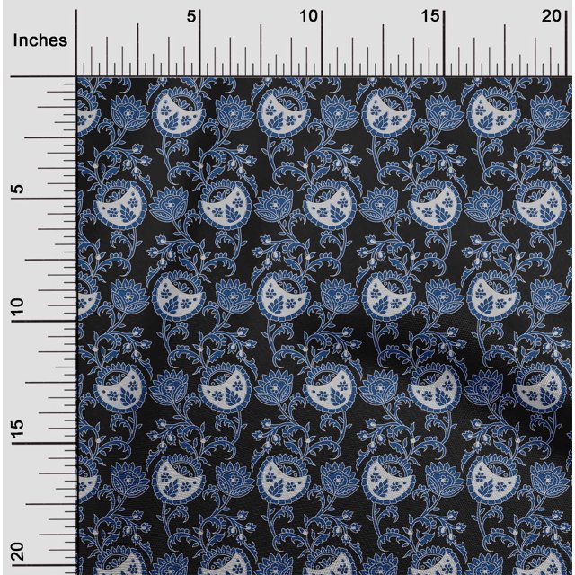 oneOone Cotton Poplin Fabric Leaves & Floral Block Print Sewing Fabric BTY 56 Inch Wide