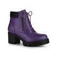 thumbnail image 1 of Unique Bargains Women's Chunky Heel Lace Up Zipper Combat Boots Purple (Size 8), 1 of 7