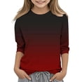 thumbnail image 2 of 2025 T-Shirts Décontractés à Manches 3/4 pour Filles, Col Rond, Hauts d'Été, Blouses d'Automne, Pull-Over, Bordeaux, 2 of 6