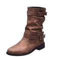 thumbnail image 2 of LSLJS Chaussures de Mode pour Femmes Bottes Western Rétro Décontractées Chaudes Talons Bas Bottes Mi-Mollet, Bottes Plates pour Femmes, Bottes pour Femmes, 2 of 9