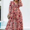 thumbnail image 3 of Ladies Maxi Dress  V Neck Long Sleeve Floral Print Frilled Swing Dress, 3 of 5