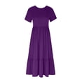 thumbnail image 4 of Penkiiy Robe Maxi Évasée d'Été Décontractée pour Femme à Manches Courtes et Col Ras du Cou, Fluide, Asymétrique, à Étages, Robe de Plage avec Poches, P Violet, 4 of 8