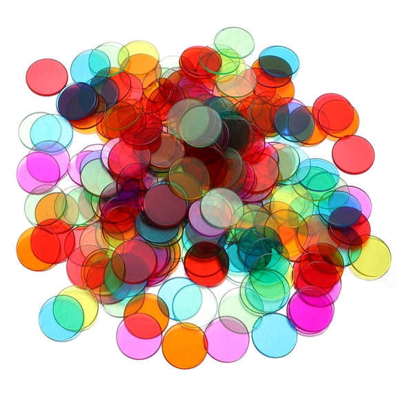 FRCOLOR Bingo Game Cards 300PCS 19mm Count Bingo Chips Bingo Game Cards Plastic Bingo Markers for Carnival Bingo Games (Blue, Red, Yellow, Green, Purple, Orange),0.75"X0.75"X0.07"