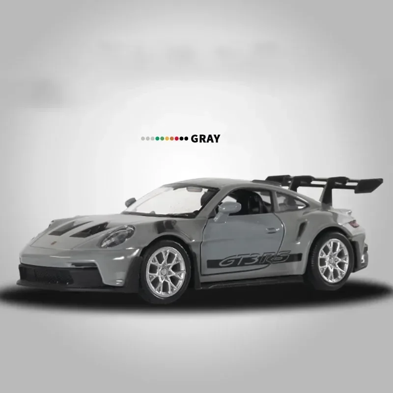 1:36 Porsche 911 GT3 RS Alloy Mini Car Model Racing Diecasts Metal Toy Sports Simulation Collection Pull Back Childrens Gifts Grey No Box