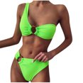 thumbnail image 2 of Weiqiqre Womens Swimsuits One Shoulder Bikini Twisted Ruched High Cut Bandeau Bikini Set Two Piece Swimsuit, 2 of 5