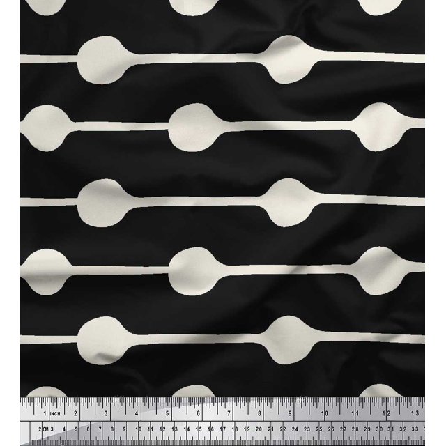 Soimoi Black Poly Georgette Fabric Dot & Stripe Print Sewing Fabric Yard 52 Inch Wide