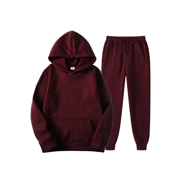 Innerwin Sweatshirts+Pant Outfits Two Pieces Men Tracksuit Set Sports 2 Pcs Fleece Jogger Sets Claret S