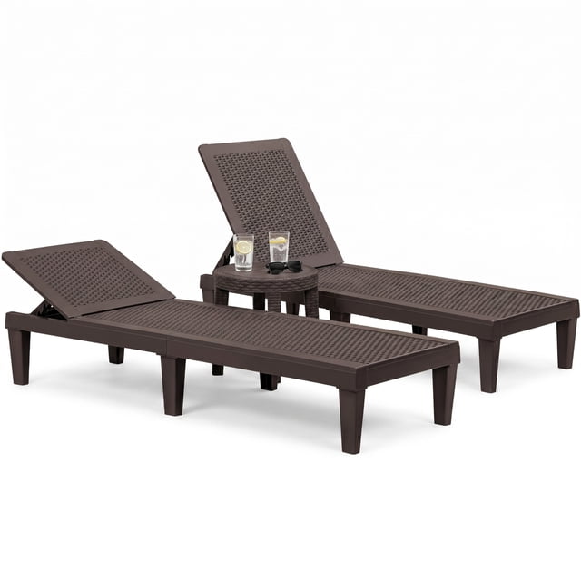 Homall 2 Pcs Chaise Longue de Patio Extérieure Chaise Longue Réglable, Brun Foncé