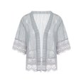 thumbnail image 4 of Summer Women's Open Front Shrug Short Sleeve Solid Color Lace Patchwork Cardigan Sheer Bolero Cover Up, 4 of 9