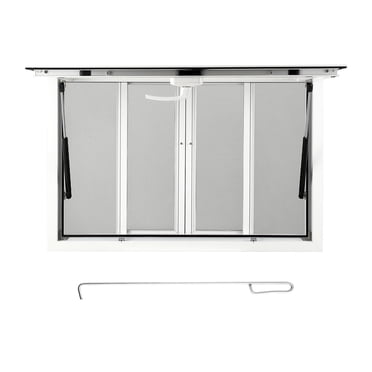 TROPOW 53" x 33" Aluminum Food Truck Service Window – Sliding Screens, Awning Protection, Locking Mechanism, and Drag Hook for Mobile Catering
