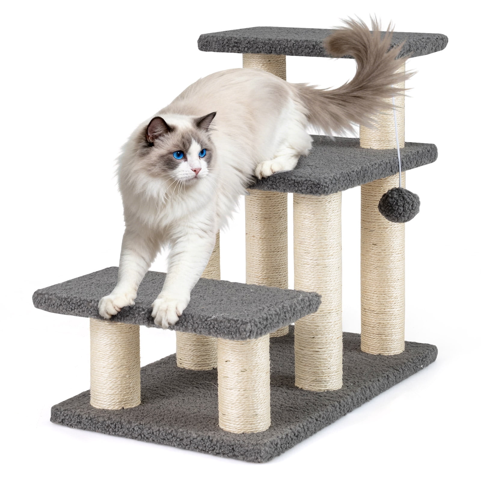Gymax 2-in-1 Cat Tree Tower Pet Steps w/ Scratching Posts Hanging Toy Ball Perch
