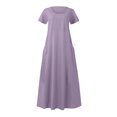 thumbnail image 4 of JUNWELL Liquidation d'Économies d'Été Robes Maxi pour Femmes Été Robe Débardeur en Coton et Lin Manches Courtes Ample Col Ras du Cou Maxi Longue Fluide avec Poches, 4 of 6