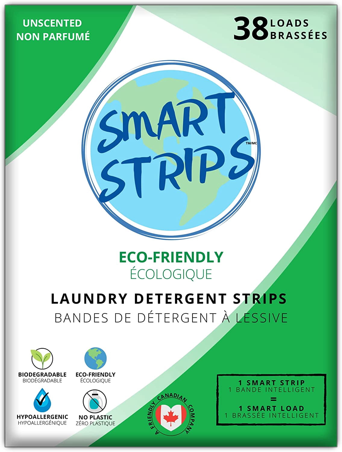 Smart Strips™ - Laundry Detergent Strips (38 Loads) - (UNSCENTED) Hypoallergenic, Eco Friendly, Plastic-Free and Compostable Laundry Sheets. Ultra-Concentrated Eco Strips for Sensitive Skin