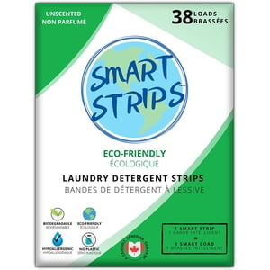 Smart Strips™ - Détergent de blanchisserie Strips (38 Charges) - (UNSCENTED) Feuilles de blanchisserie hypoallergéniques, écologiques, sans plastique et compostables. Strips pour la peau sensible