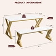 thumbnail image 3 of Kojooin Dining Table Bench Set for 4 – Rectangular Kitchen & Dining Room Table with Faux Marble MDF Top, Sturdy X-Shaped Metal Frame, 3 of 7