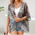 thumbnail image 4 of TIMIFIS Womens Floral Chiffon Kimono Cardigans Loose Beach Cover Up Half Sleeve Tops-Gray-XXXLFall, 4 of 7